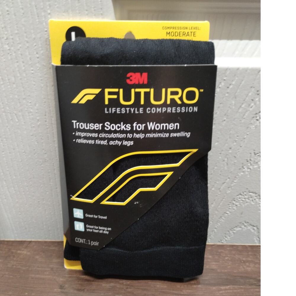 NEW Futuro Size Large Women's Black Lifestyle Moderate Compression Trouser Socks